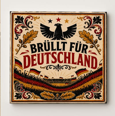 Decoratieve keramische wandtegel – “Brüllt für Deutschland” Duitse adelaar patriottische kunsttegel – vintage Duitsland voetbal fan wanddecoratie – zwart rood goud Deutschland sport cadeau voor keuken, badkamer en interieurdecoratie
