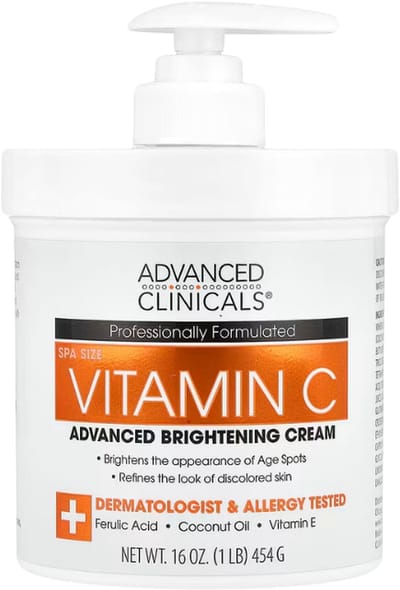 Advanced Clinicals Vitamine C Crème - Huidverhelderende Gezichts- en Lichaamscrème 454g (1 lb) - Anti-Pigmentvlekken, Anti-Rimpel, Hydraterend