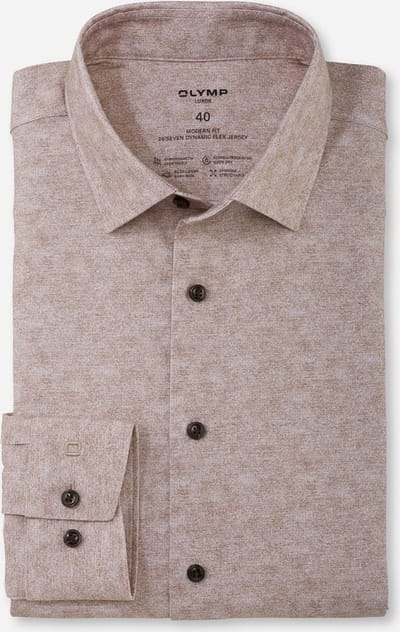 OLYMP 24/7 modern fit overhemd - tricot - bruin melange - Strijkvriendelijk - Boordmaat: 39