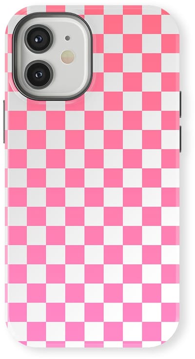 Design Hoesje geschikt voor iPhone 12 | Geschikt Voor Mag | Tiny Squares Checkered Print | Backcover geschikt voor iPhone 12 Pink Pop Grid