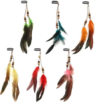 Set van 6 Veer Haar Extensions, Bohemian Haaraccessoires, Kleurrijke Veer Haarspelden voor Hippie Look en Headdresses