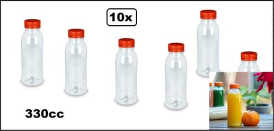 10x PET flesje helder 330cc met oranje dop - drinken jus sinas cola sappen dranken water limonade hervulbaar