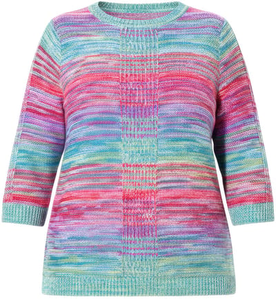 MIAMODA - Dames - Trui comfortabele pasvorm gemêleerd linkbreisel - Blauwe munt - Maat 54+