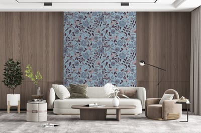 Behang - Fotobehang Patroon - Bloem - Grijs - Blauw - Breedte 165 cm x hoogte 220 cm