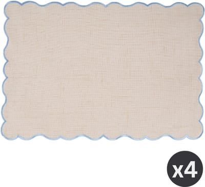 Tiseco - Placemat NOURA - SET/4 - linnen - geborduurde rand - 30x43 cm, blauw