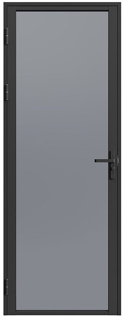 Vente-unique Omkeerbare deur in aluminium en gerookt gehard glas - H204 x B73 cm - Zwart - LOXTON
