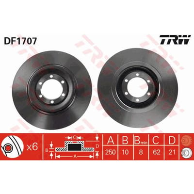 Remschijf TRW DF1707 achter, volledig, 1 Stuk