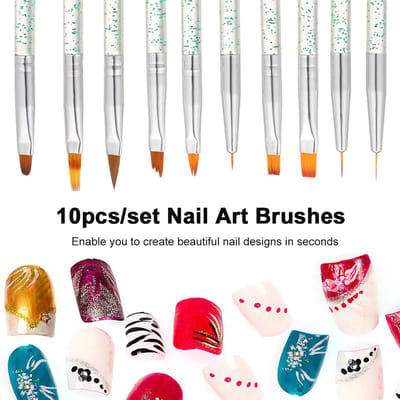 10 stuks set Nail Art Penseel Schilderen Tekenen Pen Builder Plat Verloop Lijn UV Gel Acryl Kristal rood