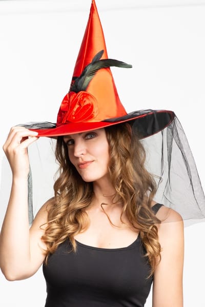 Partychimp Heksenhoed voor bij Halloween Kostuum Dames Carnavalskleding Dames - Polyester - Rood/zwart - One-size