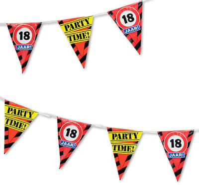 Q2P - Slingers - 18 Jaar - Verjaardag Versiering - Verkeersbord - Vlaggenlijn - Feest Versiering - 10 meter