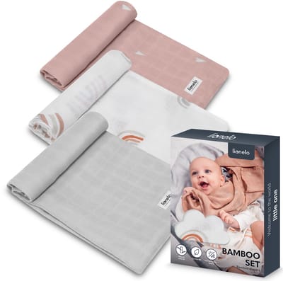 Lionelo Bamboo SET - 100% Bamboe Katoen Luiers - Set van 3 Stuks - 70 x 70 cm - Hypoallergeen - Antibacterieel - Thermoregulerend - Ademend & Zacht - Veelkleurig - Wasbaar - Vanaf Geboorte