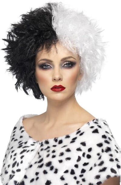 Smiffys carnaval verkleed heksen pruik voor dames zwart/wit