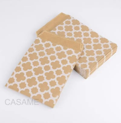 Kraft Cadeauzakje Met Honingraten 10x15 cm - 10 Stuks Cadeau Verpakking Kraft Kleur Met Wit