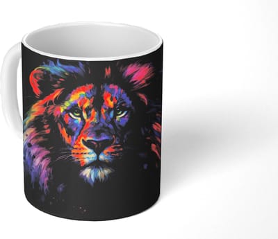 Mok - Koffiemok - Leeuwenkop - Felgekleurd - Abstract - Mokken - 350 ML - Beker - Koffiemokken - Theemok