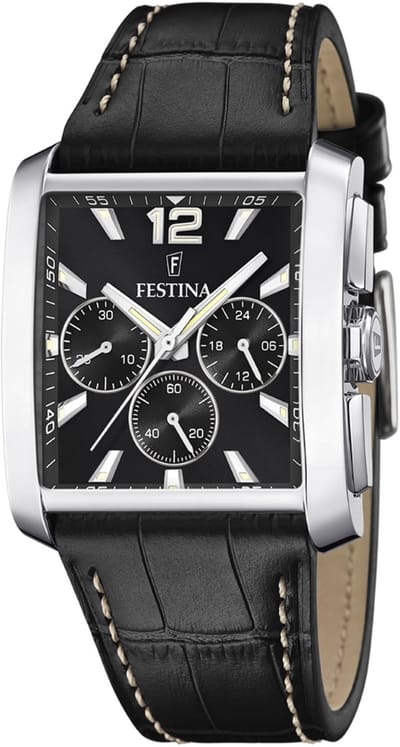 Festina F20636/4 Heren Horloge - Chronograaf - Mineraalglas - Roestvrijstaal/Leer - Zilverkleurig - Ø 38 mm - Quartz - Gesp - 5 ATM (douchen)