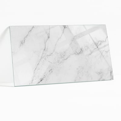 Wallfluent - Marmeren Oppervlaktepatroon Veiligheidsglas - 100 x 50 cm - Wit Gehard Glas - Rechthoekig Tafelblad Glas - Glazen Plaat - Gehard Glazen Tafelblad Voor de Eettafel in de Eetkamer