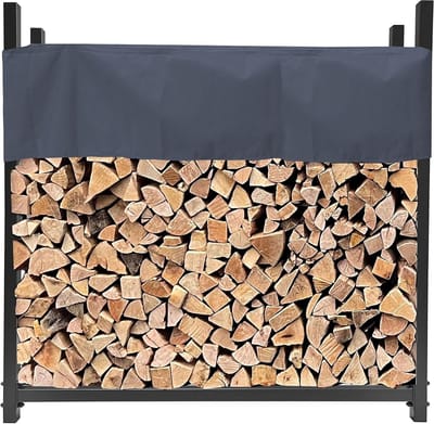 Haardhoutopslag - Houtopberging Metalen brandhoutrek Antraciet 120 x 25 x 120 cm - Tuin brandhoutopslag - 0,5 m3 - stapelhulp buiten met beschermhoes - grijs