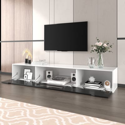 STILVORA TV-kasten 180x30x35 cm - TV meubel Met Kleurveranderende LED - Hoogglans Zwart En Natuurlijk - Stijlvol - Rechthoekig - Televisie - Spaanplaat - Natuurlijk