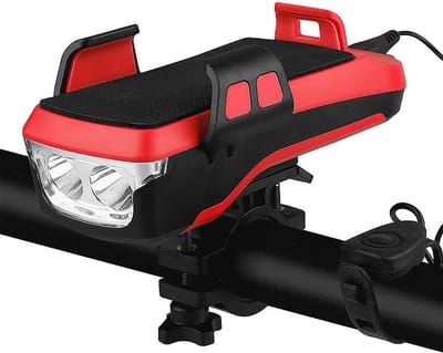 Fietskoplamp, LED-fietskoplamp voor nachtelijk rijden, oplaadbaar mountainbike-licht met 3 verlichtingsmodi en luidsprekertelefoonhouder USB-oplaadpoort, 4000 mAh waterdicht fietslicht