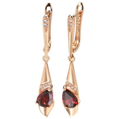 Nouvelles Boucles d'Oreilles Longues Pendantes Couleur Or Rose Pour Femmes Zircon Naturel Rouge Boucles d'Oreilles Pendantes Mariée Bijoux de Mariage Vintage beige