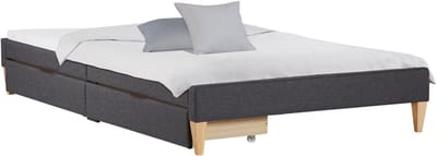 Homestyle4u Tweepersoonsbed - 140x200 cm - Gestoffeerd bed - met 2 bedbakken - Grijs