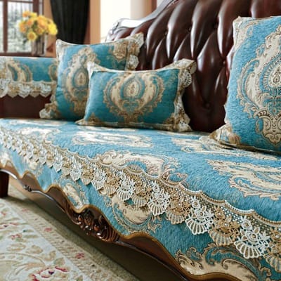 Bankhoes met golvende rand voor alle seizoenen Antislip Slijtvast Bankhanddoek Kussensloop Kant Chenille Jacquard Zitkussen 48x55Hand towel1pcs