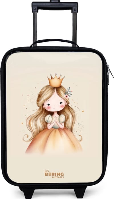 NoBoringSuitcases.com® - Kinderkoffer jongen - Kindertrolley meisje - Prinses in gouden tinten - Koffer kind lichtgewicht - Reiskoffer trolley voor kinderen - Koffertje met lichtgevende wieltjes - Rolkoffer zwart