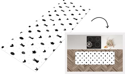 Keukenloper - Loper keuken - Pasen - Patroon - Zwart - Wit - 150x50 cm - Keukenloper vinyl
