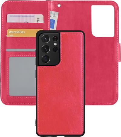 Hoes - 2 in 1 - Geschikt voor Samsung Galaxy S21 Ultra - Met Uitneembare Hard Cover - Bookcase - Wallet Case - Met Pasjeshouder - Book Case - Uitneembaar - Pashouder - Kunstleer - Donkerroze