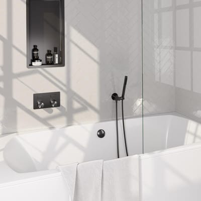 Brauer Gunmetal Carving Thermostatische Inbouw Badkraan Drukknoppen - Badvulcombinatie - Staaf - Doucheslang - Wandaansluitbocht - Handdouche - Gunmetal Geborsteld Pvd