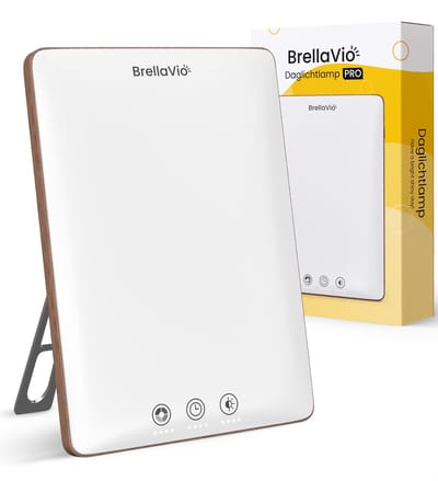 BrellaVio Daglichtlamp PRO - 12.000 Lux - Hout kleur - Incl. Opberghoes - UV-vrije LED Lamp - Daglicht Lampen - Hobby Bureaulamp