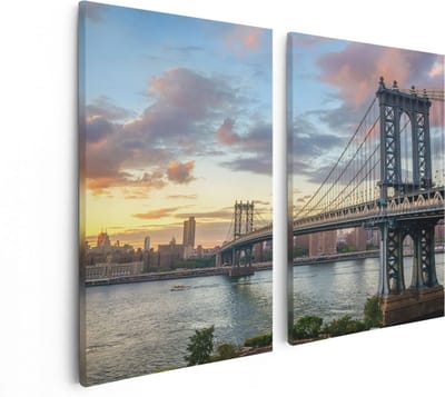 Artaza Canvas Schilderij Tweeluik Manhattan Bridge Brug In New York - 80x60 - Foto Op Canvas - Canvas Print