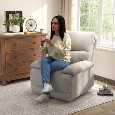 MODFU - Relaxfauteuil - Handmatig Verstelbare Rugleuning En Voetsteun - Modern - Voor Woonkamer Of Slaapkamer - Polyester - Lichtgrijs