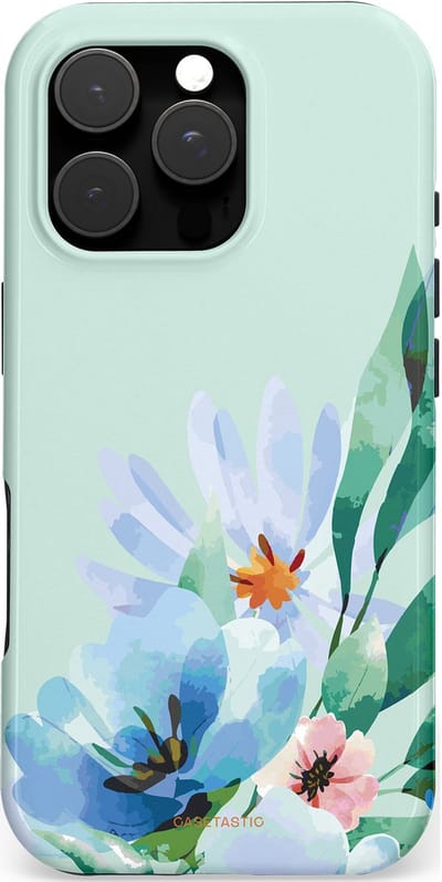 Casetastic hoesje geschikt voor Apple iPhone 16 Pro - MagSafe - Dubbellaagse bescherming - Lente schildering - Fashion Case - Lichtgrijs Lichtblauw Mintgroen