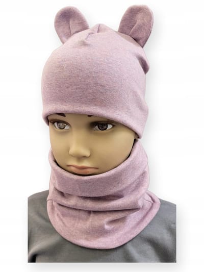Dartomik - Babykleding Set - Hoed en Sjaal - Violette Melange - Met Oren