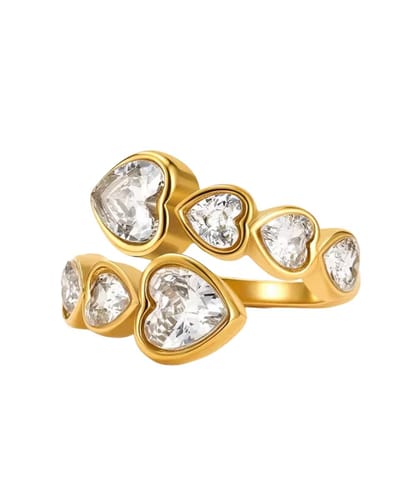 Cliste Couture - ZARA HEART RING 18K Gold Plated – Elegant en Verstelbaar – Glanzende Cubic Zirconia - Sieraden - Vrouwen Ring - Goudkleurig