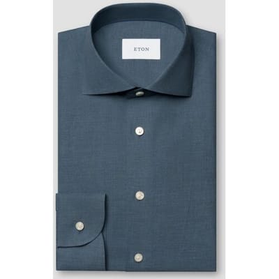 Eton Overhemd Subtle Texture Herringbone Brushed Cotton Signature Flanel Donker Blauw / male