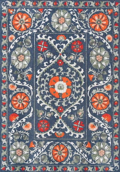 Wasbaar Binnen & Buiten Vloerkleed - 140 x 200 cm - Louis De Poortere Suzani Nordic - Laagpolig Tapijt - Gerecycled PET - Made in Belgium - Circulair