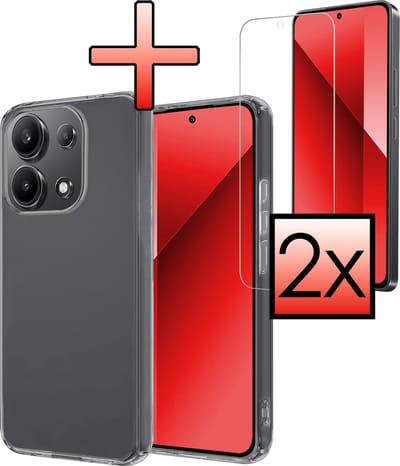 Hoesje - Met 2x Screenprotector - Geschikt voor Xiaomi Redmi Note 13 4G - Sterk & Shockproof - Back Cover - Siliconen Case - Telefoon Hoes - Transparant