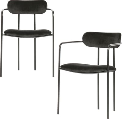 WOOOD Ivy Eetkamerstoelen - Fluweel - Zwart - Set van 2