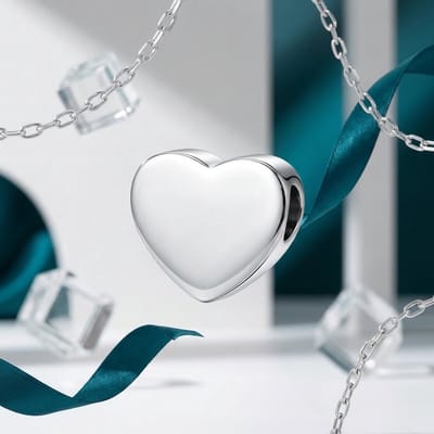 Aramat Jewels | Asbedels | Zilverkleurige asbedel hart – roestvrij staal 13mm | | | |13mm | Staal | Volwassenen | Verkleurd niet