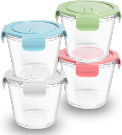 Glazen containers voor het bereiden van maaltijden met deksel, glazen potten met afsluitdeksel, glazen vershouddozen van glas, soepcontainer, maaltijdbereiding, magnetron, 4 stuks