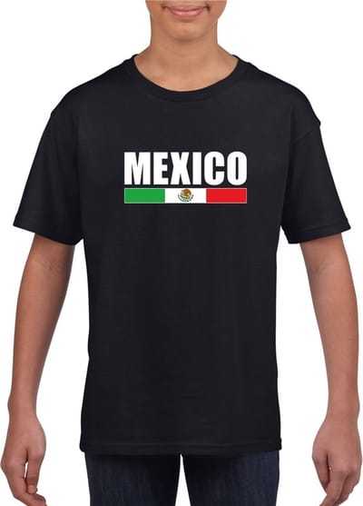 Zwart Mexico supporter t-shirt voor heren - Mexicaanse vlag shirts 110/116