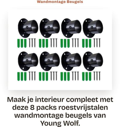 Dailygoods- Pijpbeugel Hoogwaardig Roestvrij Staal - Wandbeugel - Wandbeugel met 3-Hole Fixatie - Wandbeugel voor Douchegordijn - Set van 8 Stuks - Matte Zwarte Afwerking
