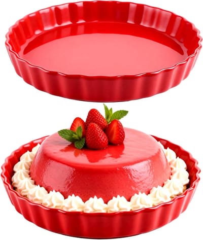 2 stuks keramische quichevormen 24 cm met antiaanbaklaag, ideaal voor taarten en quiches, rond en rood