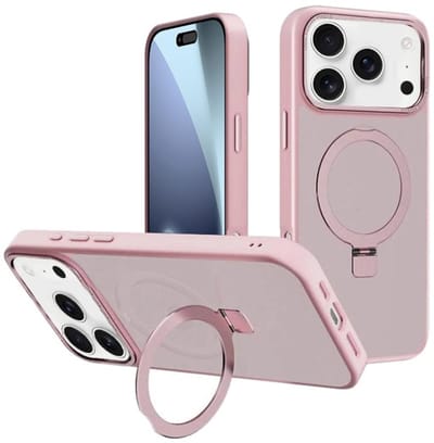 Backcover met onzichtbare standaard [Compatibel met MagSafe] Schokbestendig Hoesje - Geschikt voor: Apple iPhone 17 Pro - Roze
