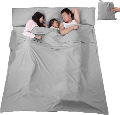 Slaapzak - Slaapzaklaken - Compacte Reisslaapzak - 210 x 180 cm - Microvezel - Met Kussenvak - Grijs - ANMI