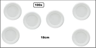 100x Gebaksbordje suikerriet 18cm wit - Volledig plasticvrij en daarmee SUP-proof - Ontbijt gebak taart food diner eten festival gebak bbq thema feest
