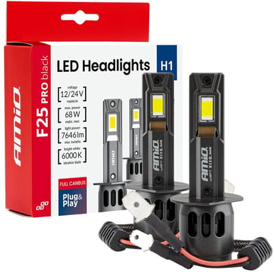 AMiO F25 PRO BLACK Edition H1 LED Koplampen 12/24V – 7646 Lumen 6000K Daglichtwit FULL CANBUS