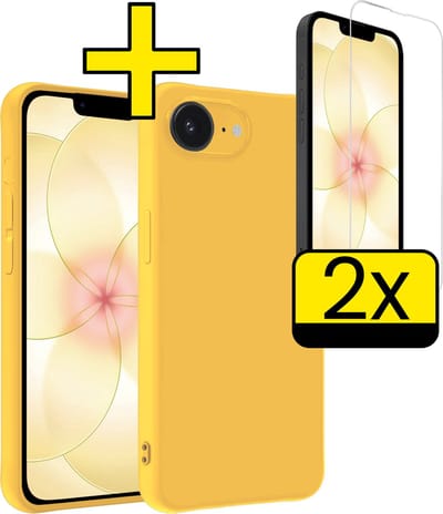Hoesje - Met 2x Screenprotector - Geschikt voor Apple iPhone 17e - Sterk & Shockproof - Back Cover - Siliconen Case - Telefoon Hoes - Telefoonhoesjes - Geel